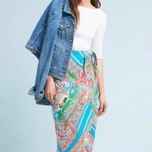 Anthropology floral scarf wrap midi skirt